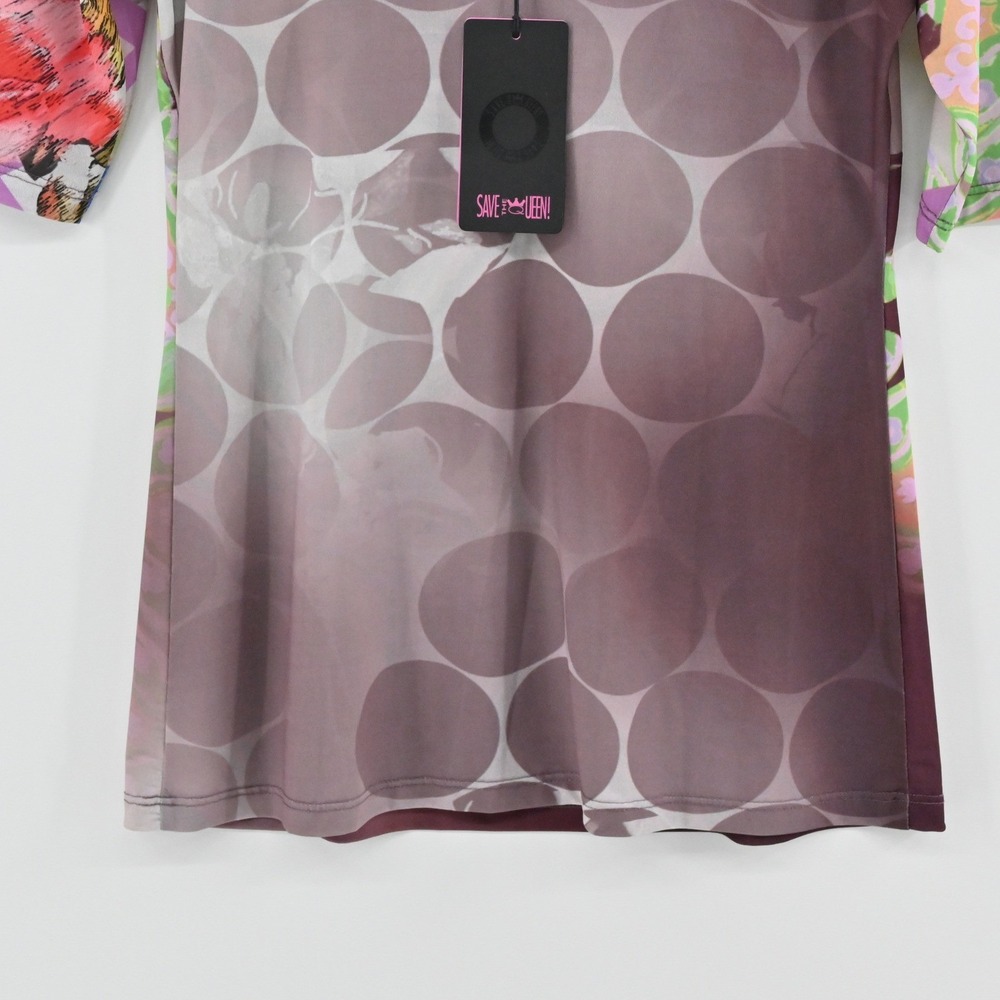 Save The Queen Floral Ruched Top Womens Size M Purple Green Italy Y2K Maximalist - Picture 13 of 15